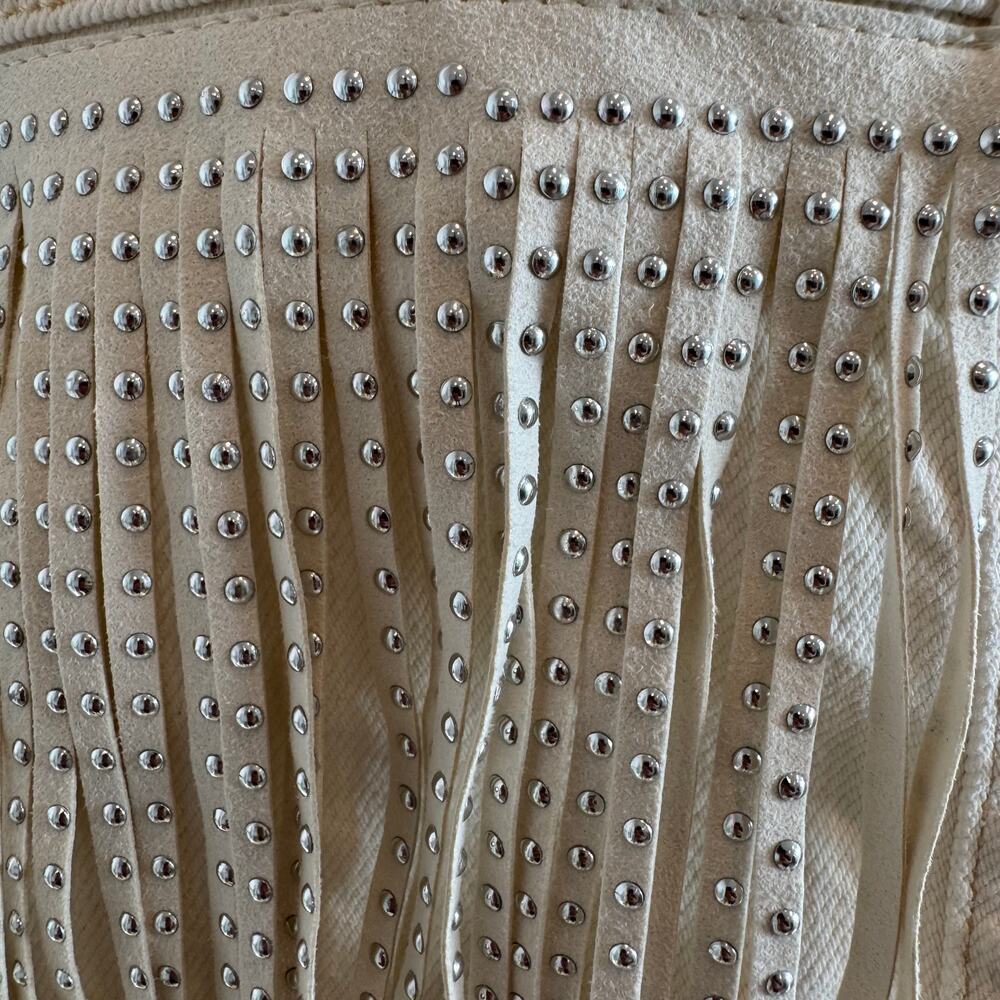 ZARA Cream White Western Fringe Studded Denim Jacket NWT Size Small - Picture 11 of 14